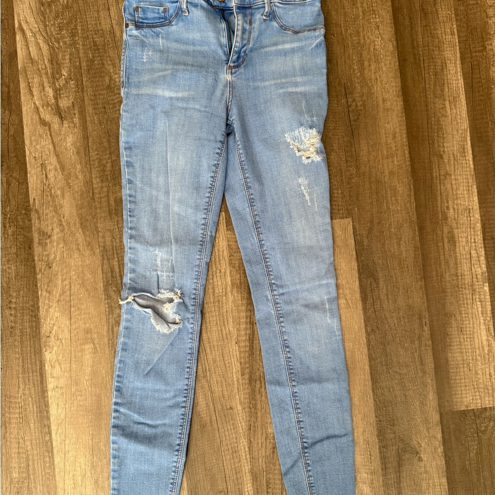 River Island Blue Skinny Jeans Distressed Design